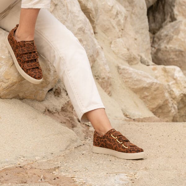 CARRE BASKETS CONFORTABLE LÉOPARD CUIR VELOURS JULIANNE