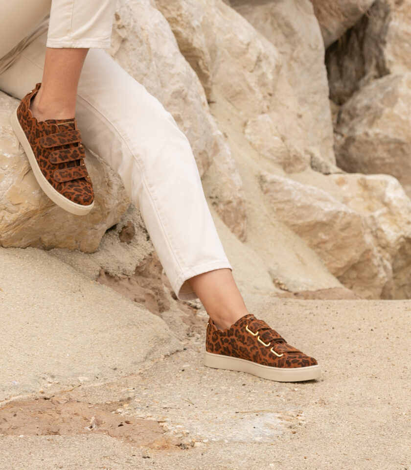 CARRE BASKETS CONFORTABLE LÉOPARD CUIR VELOURS JULIANNE
