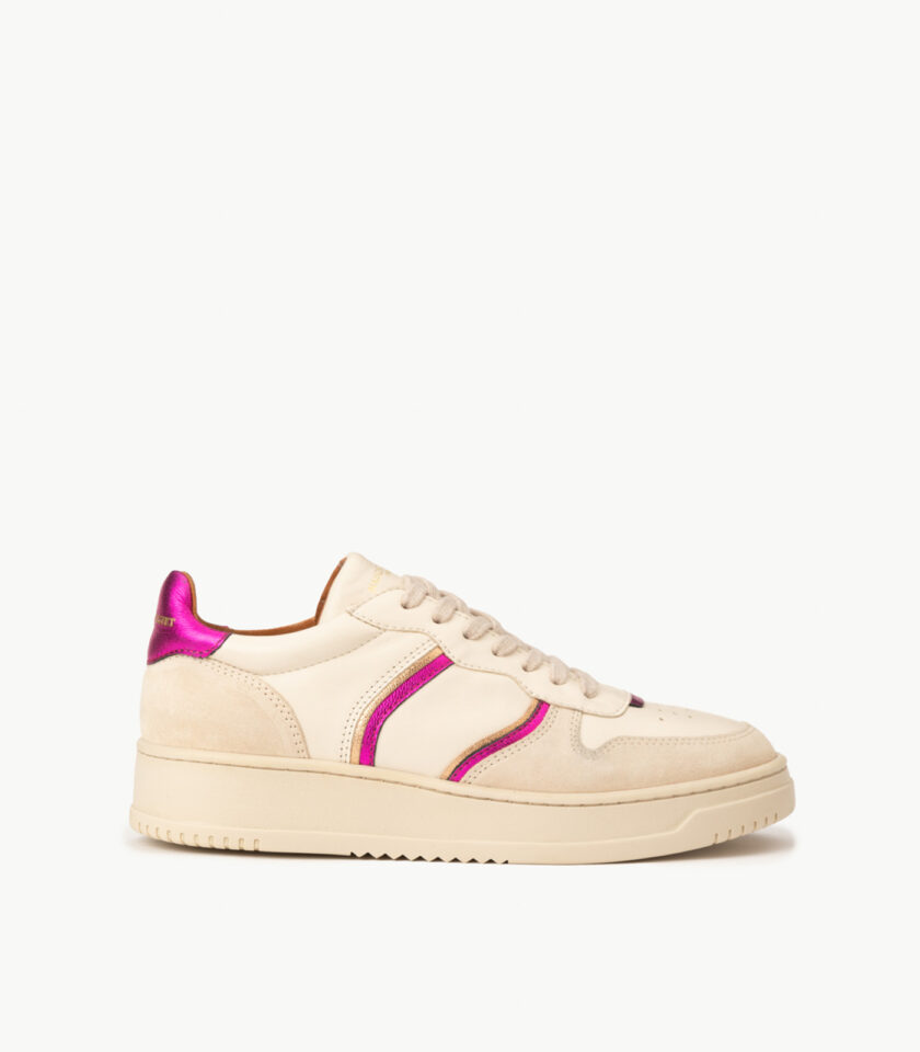 CARRE BASKETS CONFORTABLE ROSE METALLISÉ CRÈME CUIR ARMELLE