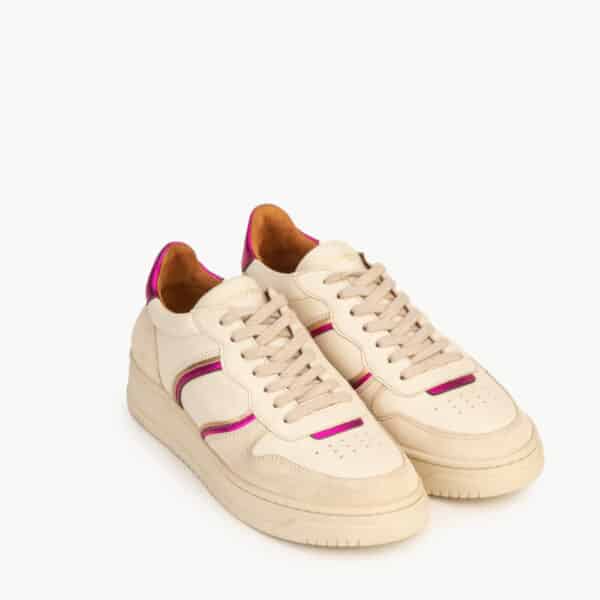 CARRE BASKETS CONFORTABLE ROSE METALLISÉ CRÈME CUIR ARMELLE