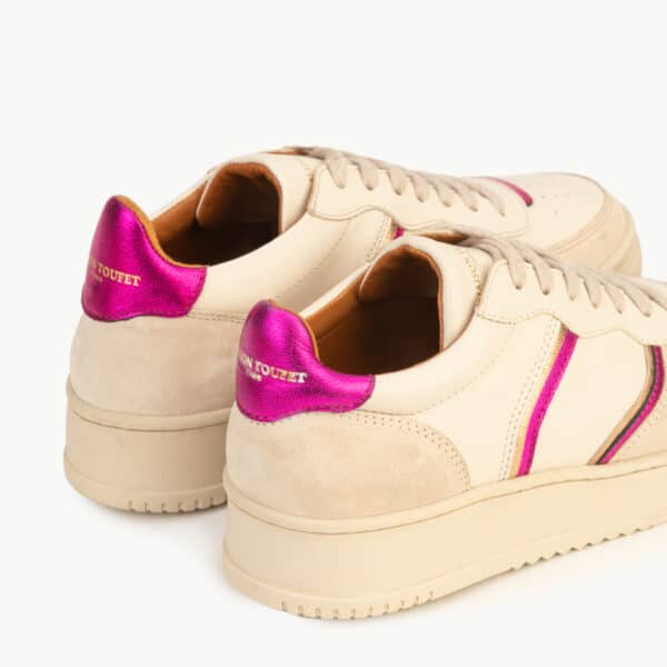 CARRE BASKETS CONFORTABLE ROSE METALLISÉ CRÈME CUIR ARMELLE