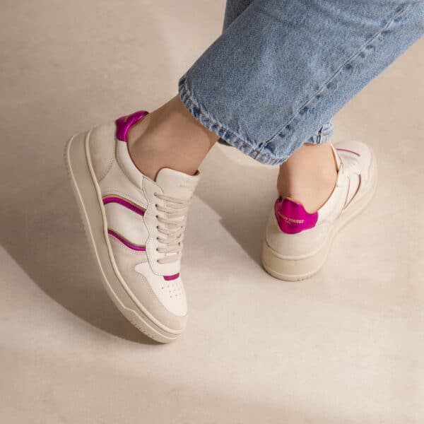 CARRE BASKETS CONFORTABLE ROSE METALLISÉ CRÈME CUIR ARMELLE