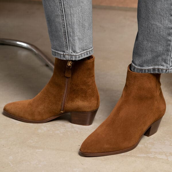 CARRE BOTTINES CONFORTABLE COGNAC CUIR VELOURS SOLINE