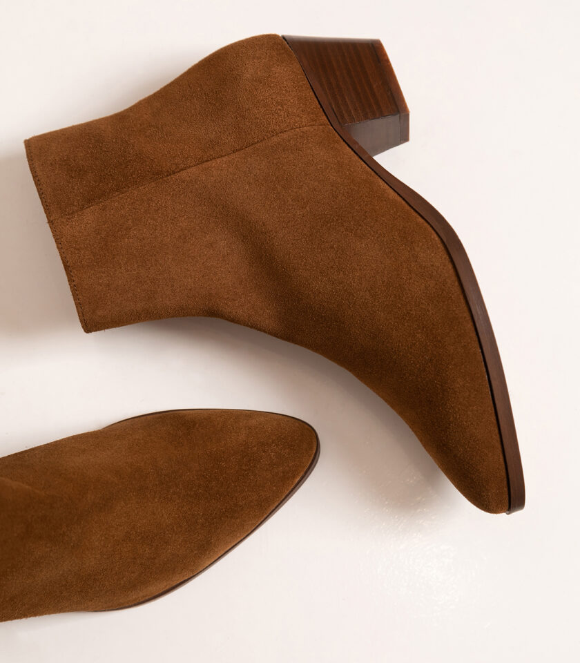 CARRE BOTTINES CONFORTABLE COGNAC CUIR VELOURS SOLINE