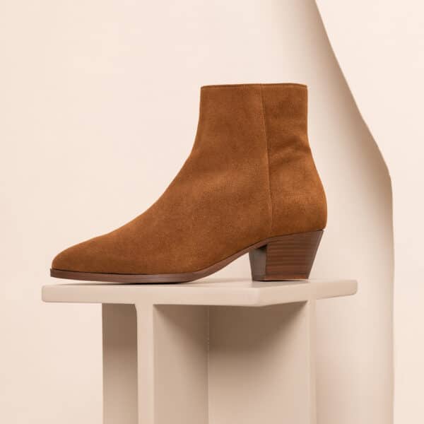CARRE BOTTINES CONFORTABLE COGNAC CUIR VELOURS SOLINE