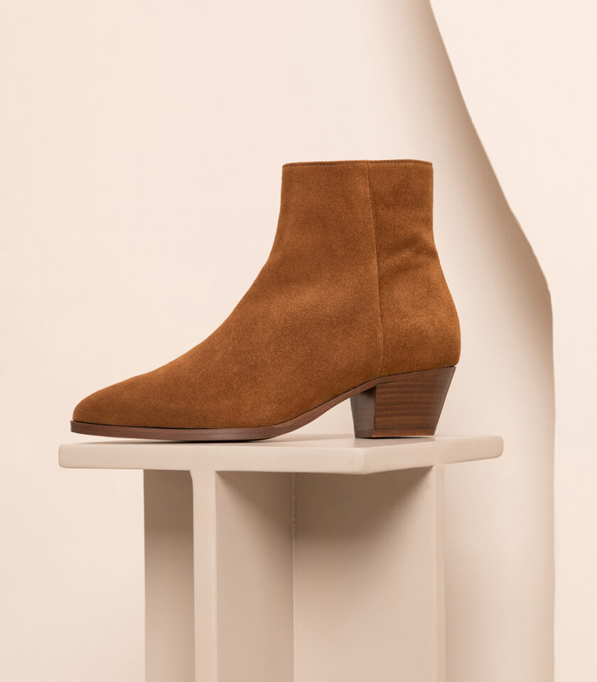 CARRE BOTTINES CONFORTABLE COGNAC CUIR VELOURS SOLINE