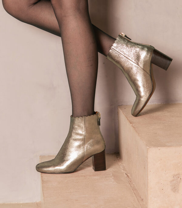 CARRE BOTTINES CONFORTABLE DORÉ CUIR MÉTALLISÉ GISELLE