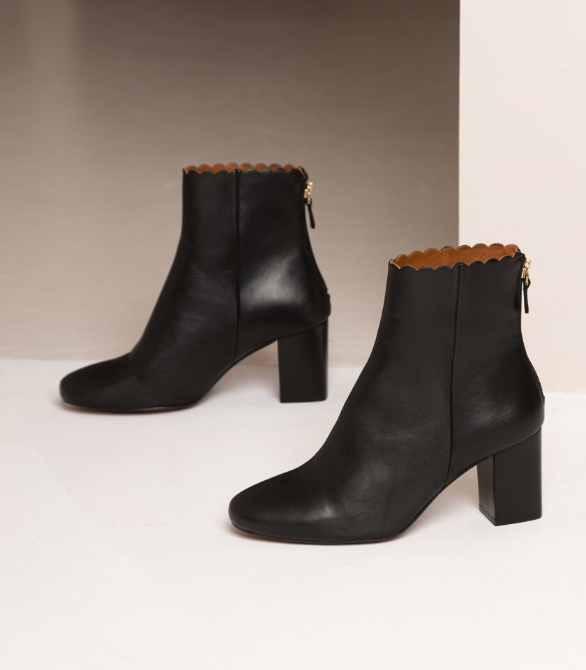 CARRE BOTTINES CONFORTABLE NOIR CUIR LISSE GISELLE