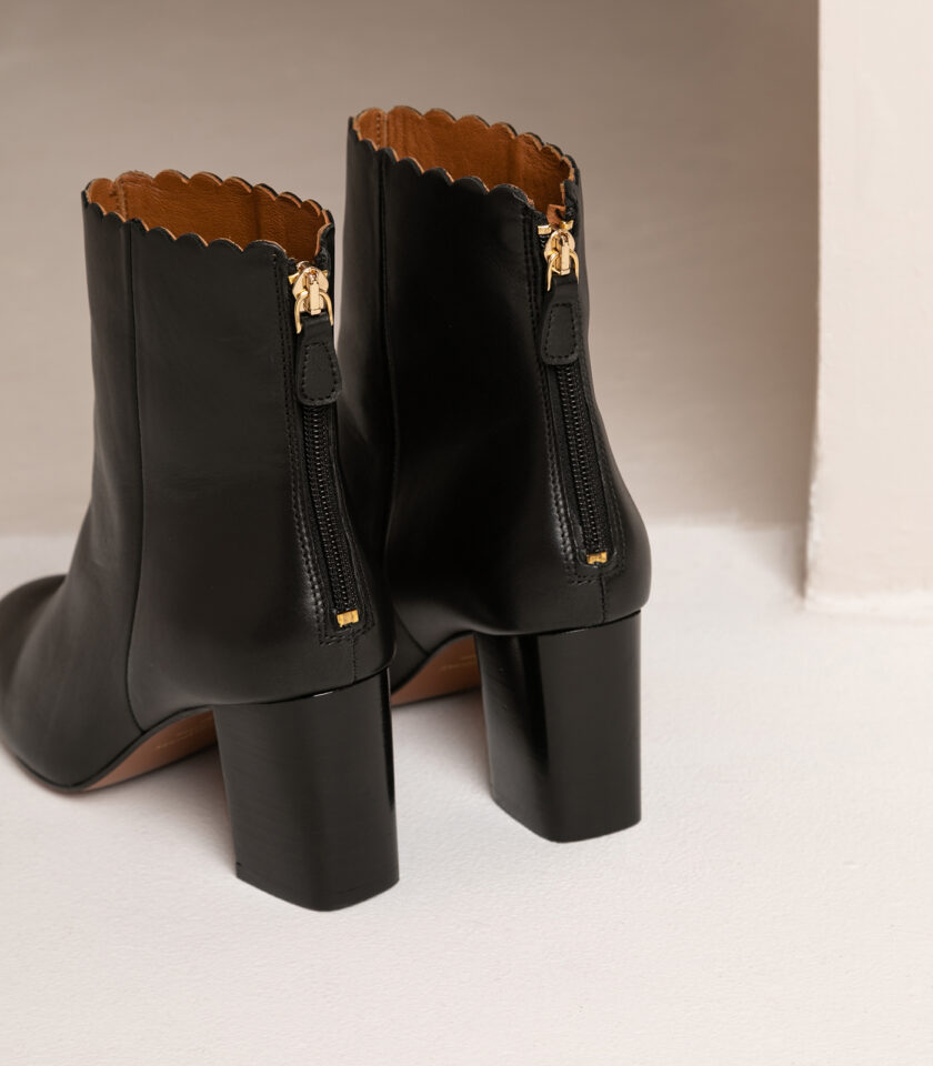 CARRE BOTTINES CONFORTABLE NOIR CUIR LISSE GISELLE