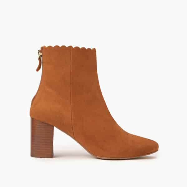 CARRE BOTTINES TALON CONFORTABLE COGNAC CUIR VELOURS GISELLE