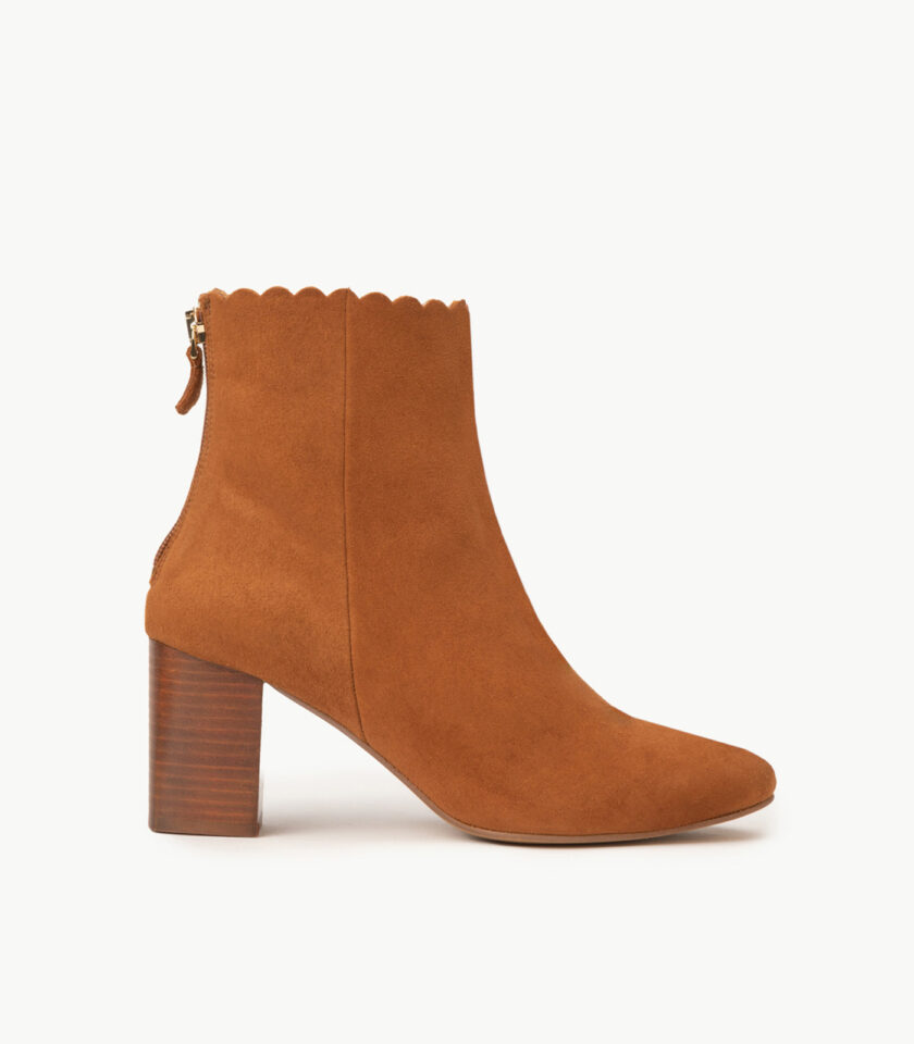 CARRE BOTTINES TALON CONFORTABLE COGNAC CUIR VELOURS GISELLE