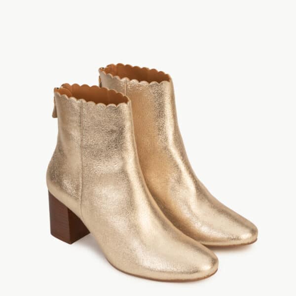 CARRE BOTTINES TALON CONFORTABLE DORÉ CUIR PAILLETÉ GISELLE