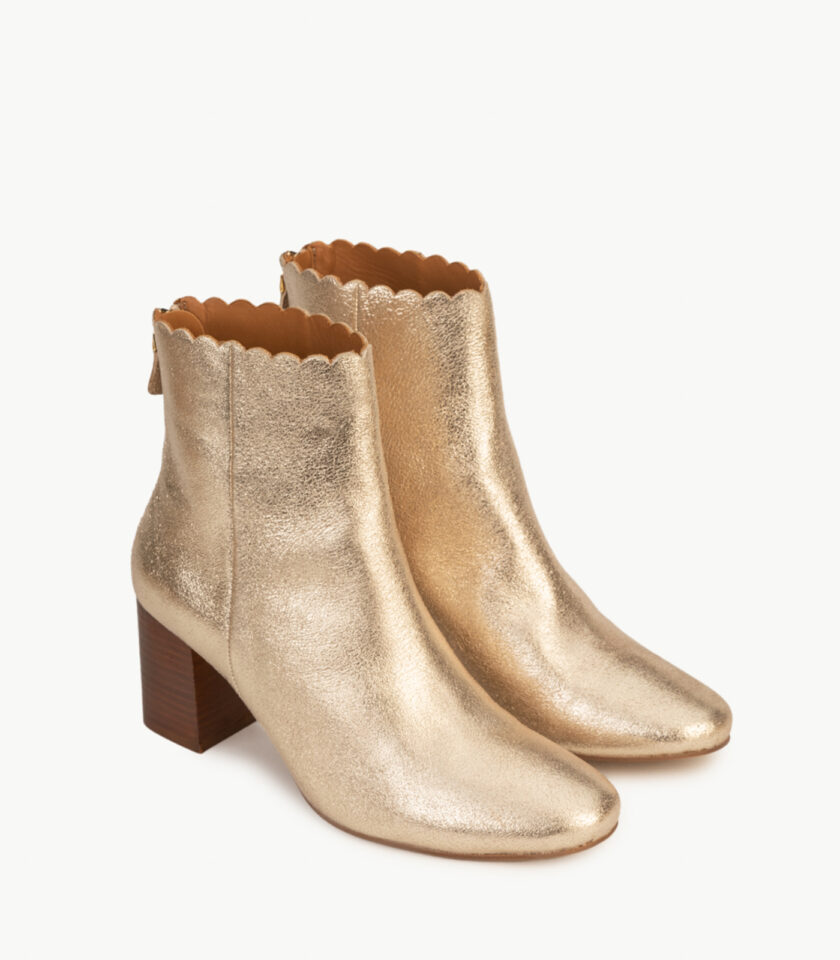 CARRE BOTTINES TALON CONFORTABLE DORÉ CUIR PAILLETÉ GISELLE