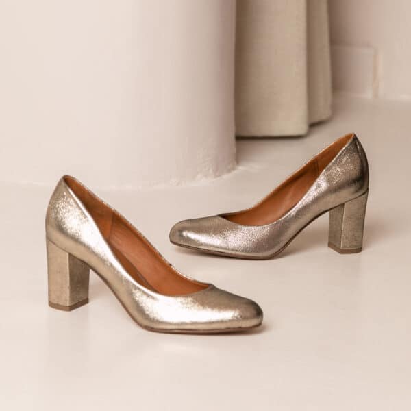 CARRE ESCARPINS CONFORTABLE DORÉ CUIR METALLISÉ LAURINE