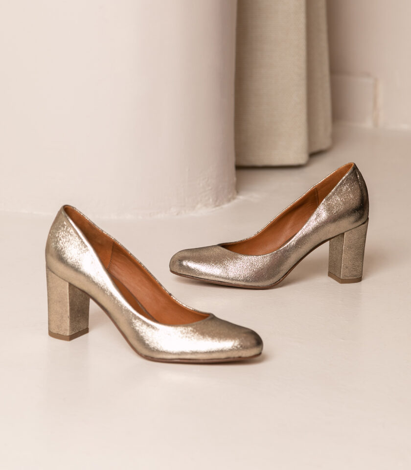 CARRE ESCARPINS CONFORTABLE DORÉ CUIR METALLISÉ LAURINE