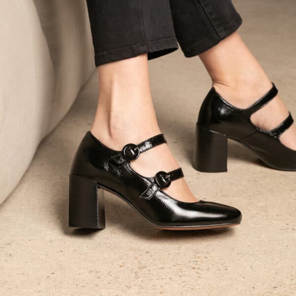 CARRE ESCARPINS CONFORTABLE NOIR CUIR BRILLANT EFFET FROISSÉ APPOLINE
