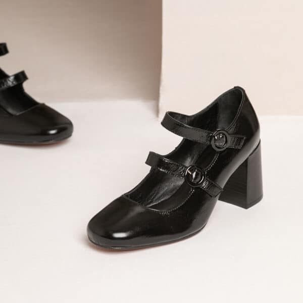 CARRE ESCARPINS CONFORTABLE NOIR CUIR BRILLANT EFFET FROISSÉ APPOLINE
