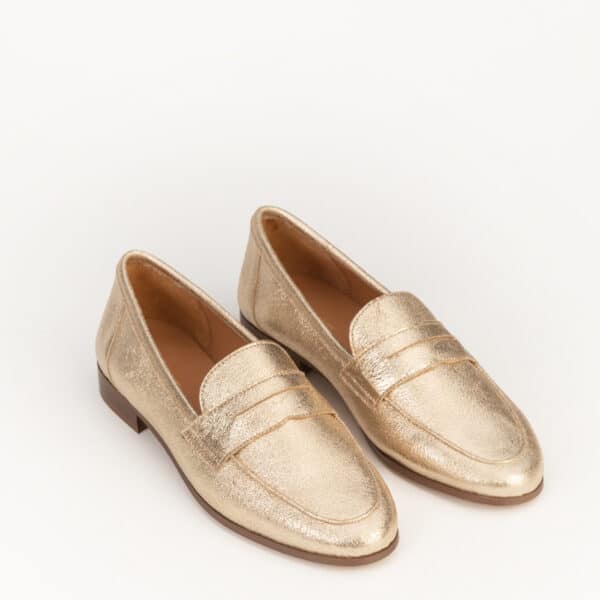 CARRE MOCASSINS CONFORTABLE DORÉ CUIR PAILLETÉ HANNA
