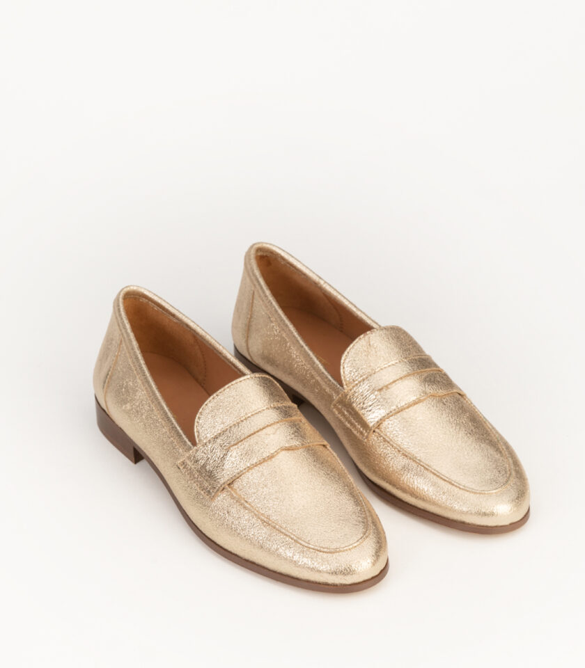 CARRE MOCASSINS CONFORTABLE DORÉ CUIR PAILLETÉ HANNA