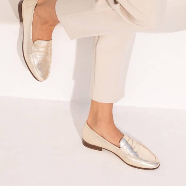 CARRE MOCASSINS CONFORTABLE DORÉ CUIR PAILLETÉ HANNA