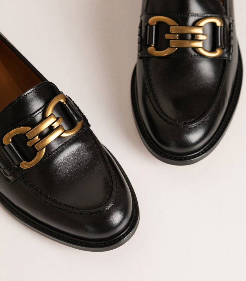 CARRE MOCASSINS CONFORTABLE NOIR CUIR GLACE LYNA