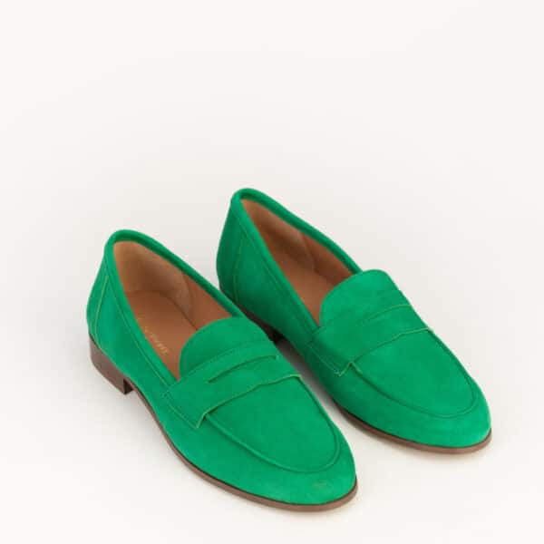 CARRE MOCASSINS CONFORTABLE VERT CUIR VELOURS HANNA