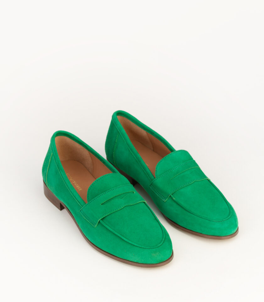 CARRE MOCASSINS CONFORTABLE VERT CUIR VELOURS HANNA