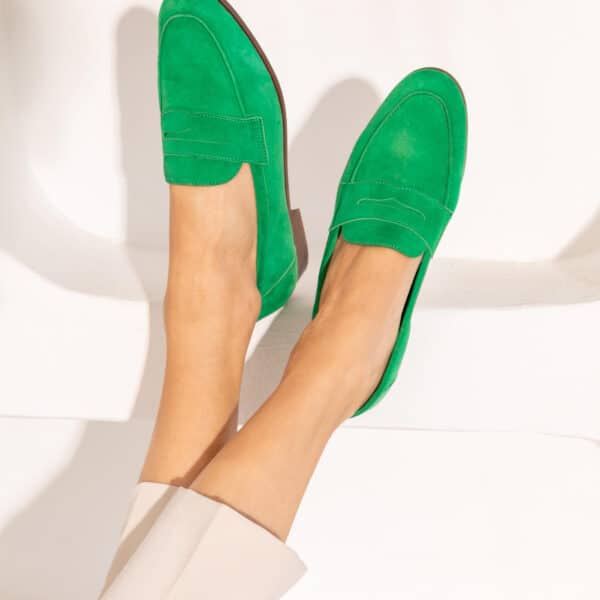 CARRE MOCASSINS CONFORTABLE VERT CUIR VELOURS HANNA
