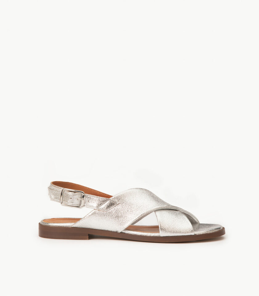 CARRE SANDALES CONFORTABLE ARGENT CUIR PAILLETÉ AXELLE