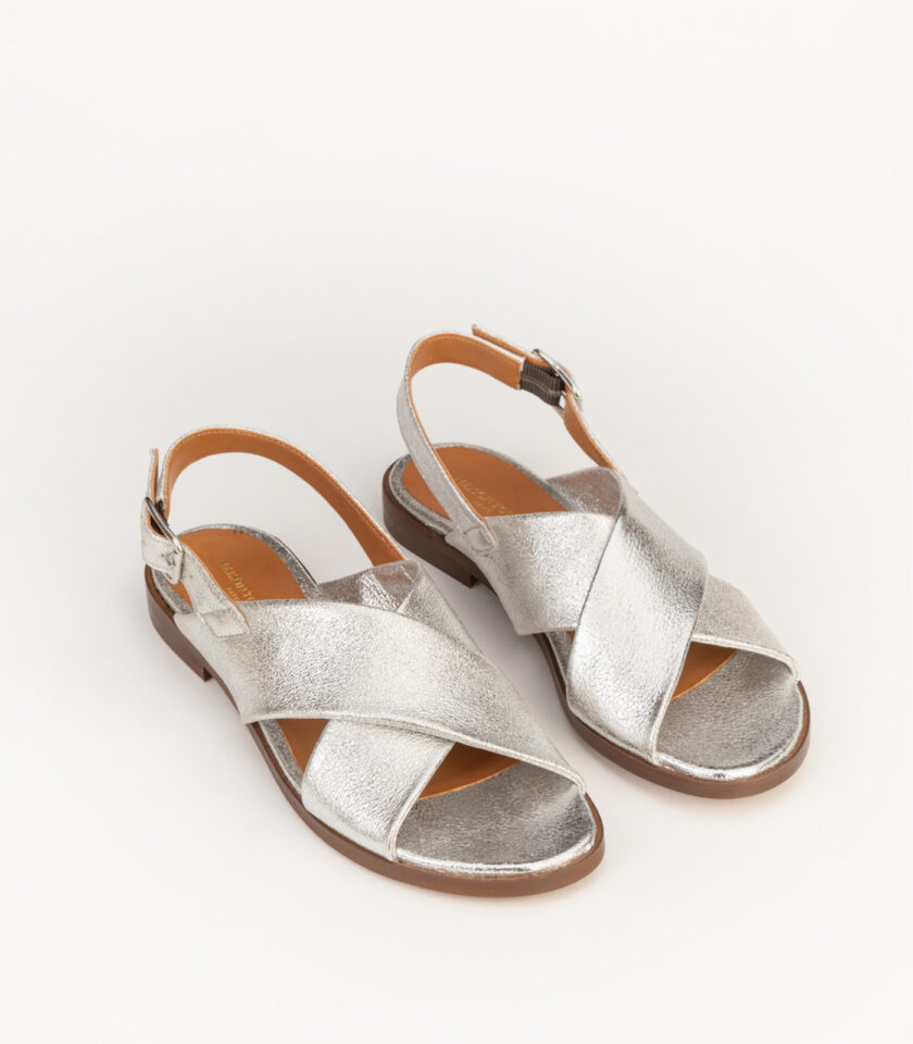 CARRE SANDALES CONFORTABLE ARGENT CUIR PAILLETÉ AXELLE