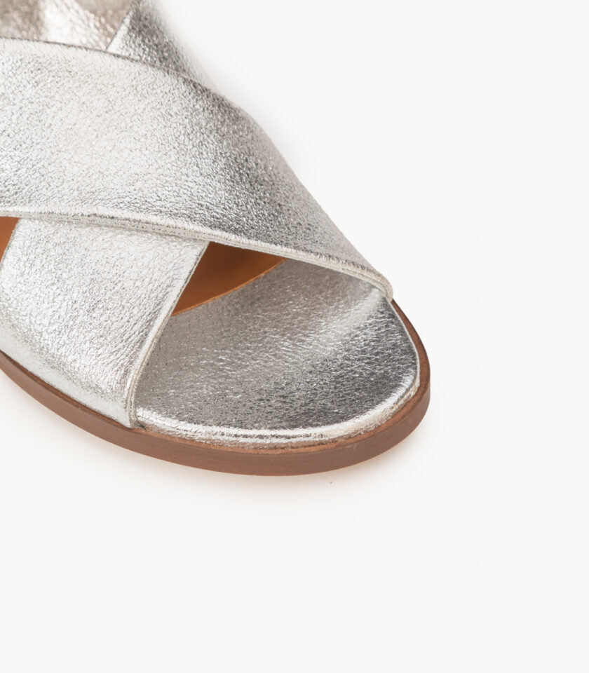 CARRE SANDALES CONFORTABLE ARGENT CUIR PAILLETÉ AXELLE