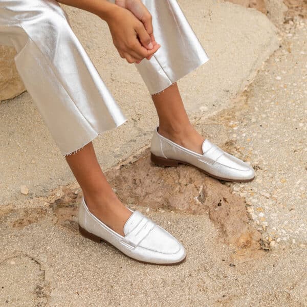 CARRE SANDALES CONFORTABLE ARGENT PAILLETÉ CUIR HANNA