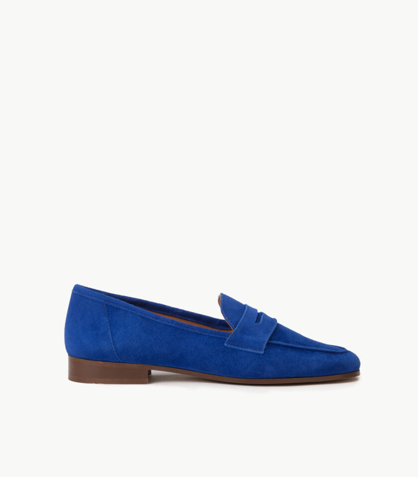 CARRE SANDALES CONFORTABLE BLEU ÉLECTRIQUE CUIR VELOURS HANNA