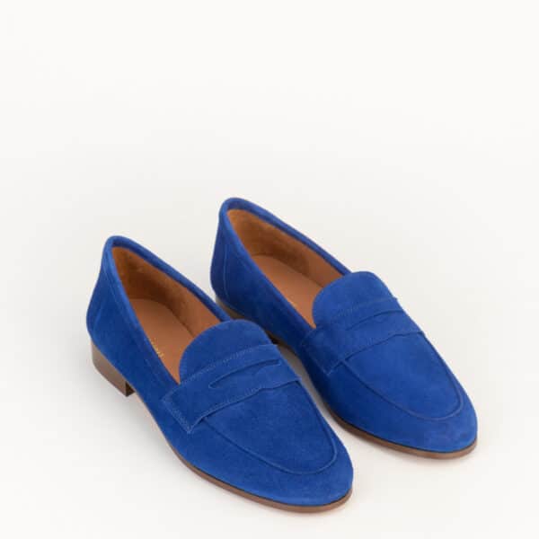 CARRE SANDALES CONFORTABLE BLEU ÉLECTRIQUE CUIR VELOURS HANNA