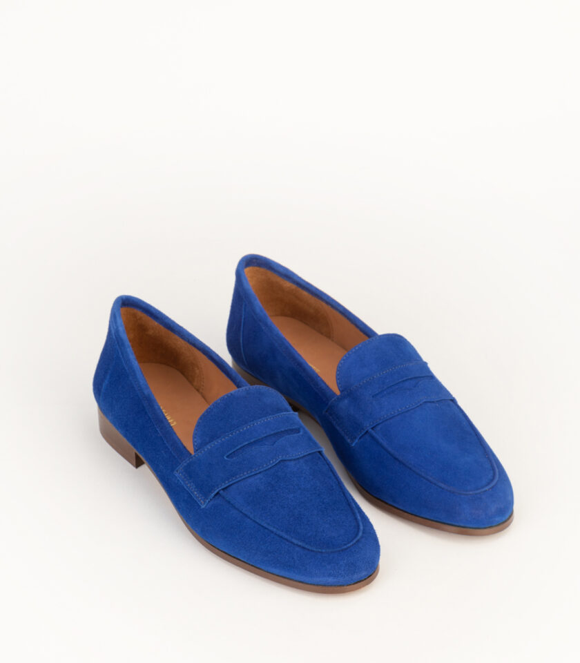 CARRE SANDALES CONFORTABLE BLEU ÉLECTRIQUE CUIR VELOURS HANNA