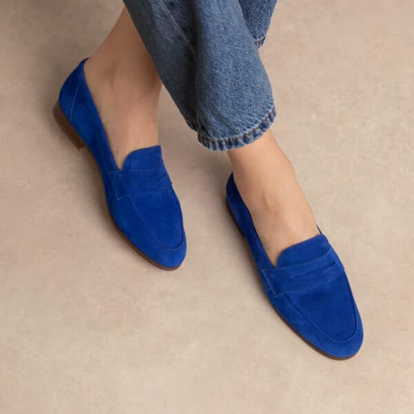 CARRE SANDALES CONFORTABLE BLEU ÉLECTRIQUE CUIR VELOURS HANNA
