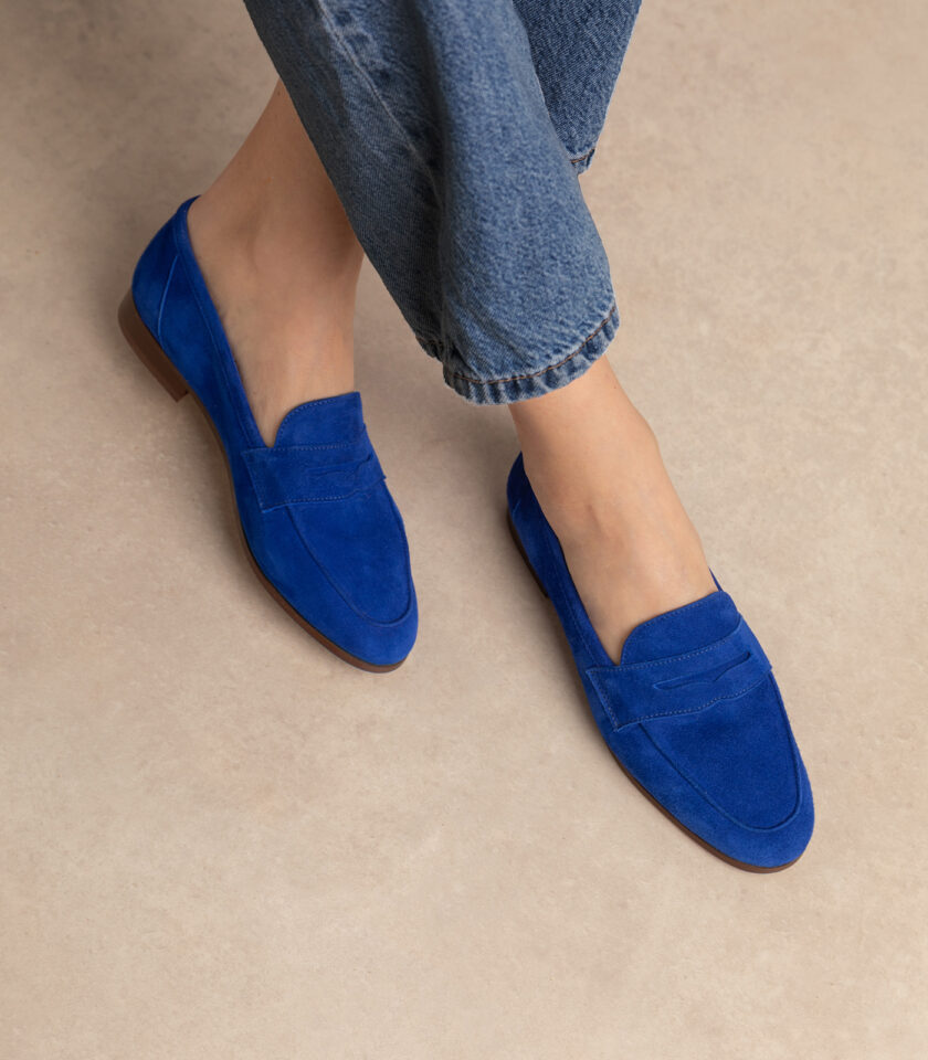 CARRE SANDALES CONFORTABLE BLEU ÉLECTRIQUE CUIR VELOURS HANNA
