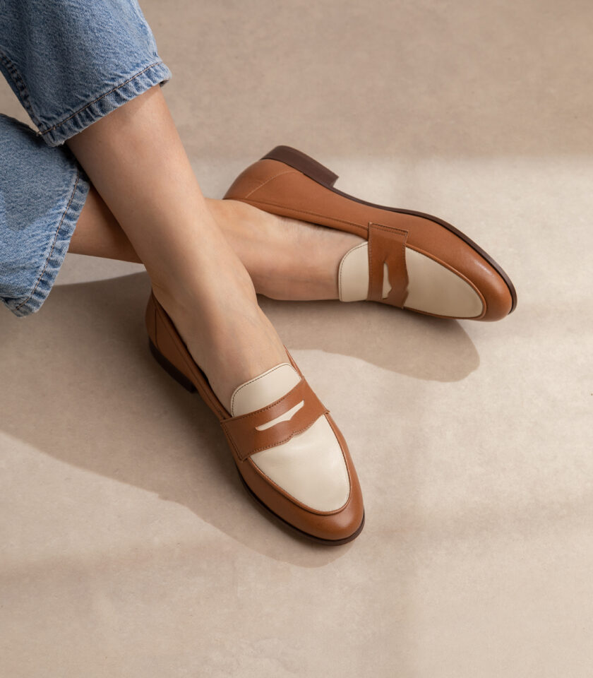 CARRE SANDALES CONFORTABLE CAMEL BI COLOR CUIR LISSE HANNA