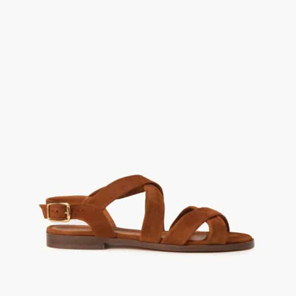 CARRE SANDALES CONFORTABLE COGNAC CHÉVRE VELOURS FARAH