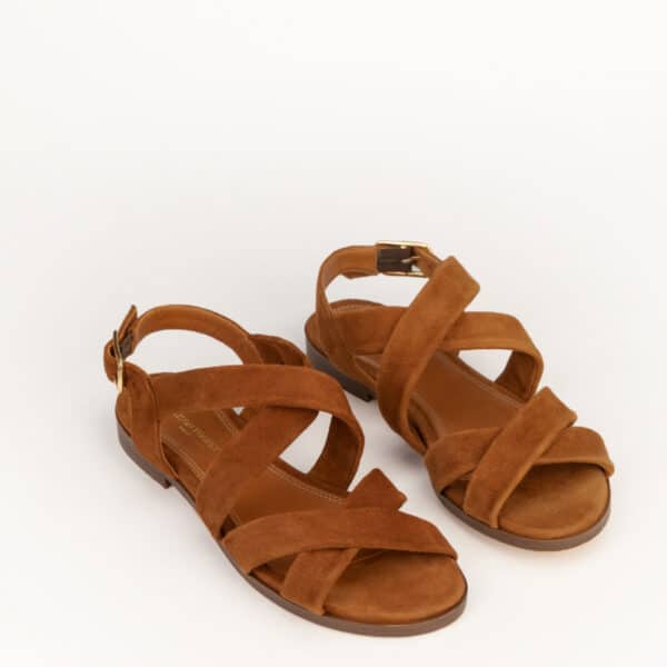 CARRE SANDALES CONFORTABLE COGNAC CHÉVRE VELOURS FARAH