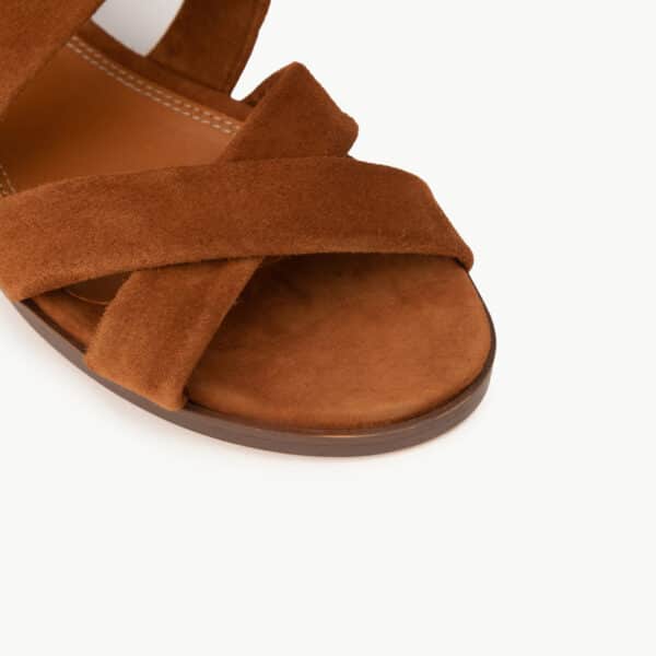 CARRE SANDALES CONFORTABLE COGNAC CHÉVRE VELOURS FARAH