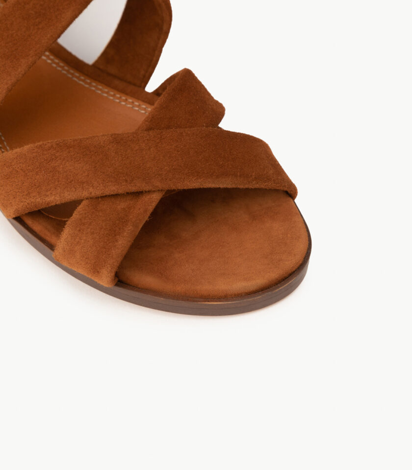 CARRE SANDALES CONFORTABLE COGNAC CHÉVRE VELOURS FARAH