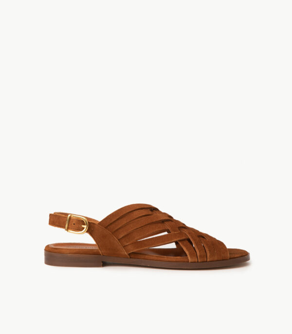 CARRE SANDALES CONFORTABLE COGNAC CHÉVRE VELOURS VALENTINE