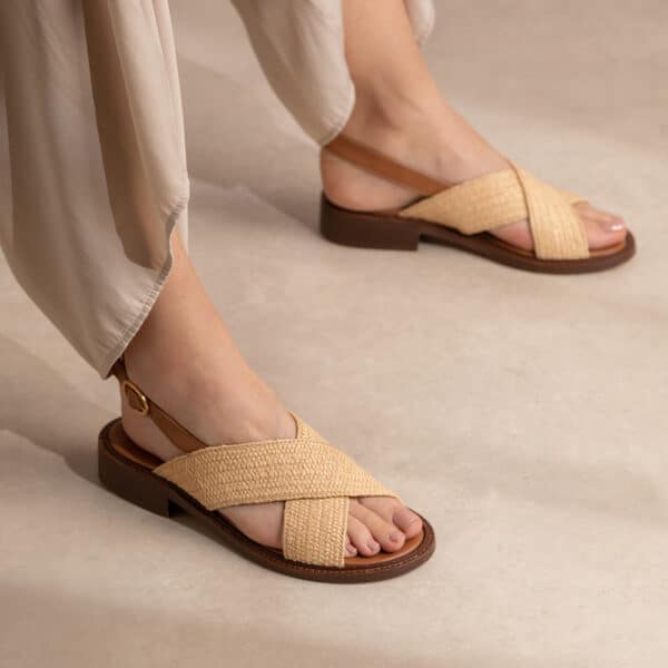 CARRE SANDALES CONFORTABLE CRÈME RAFIA ROSANA