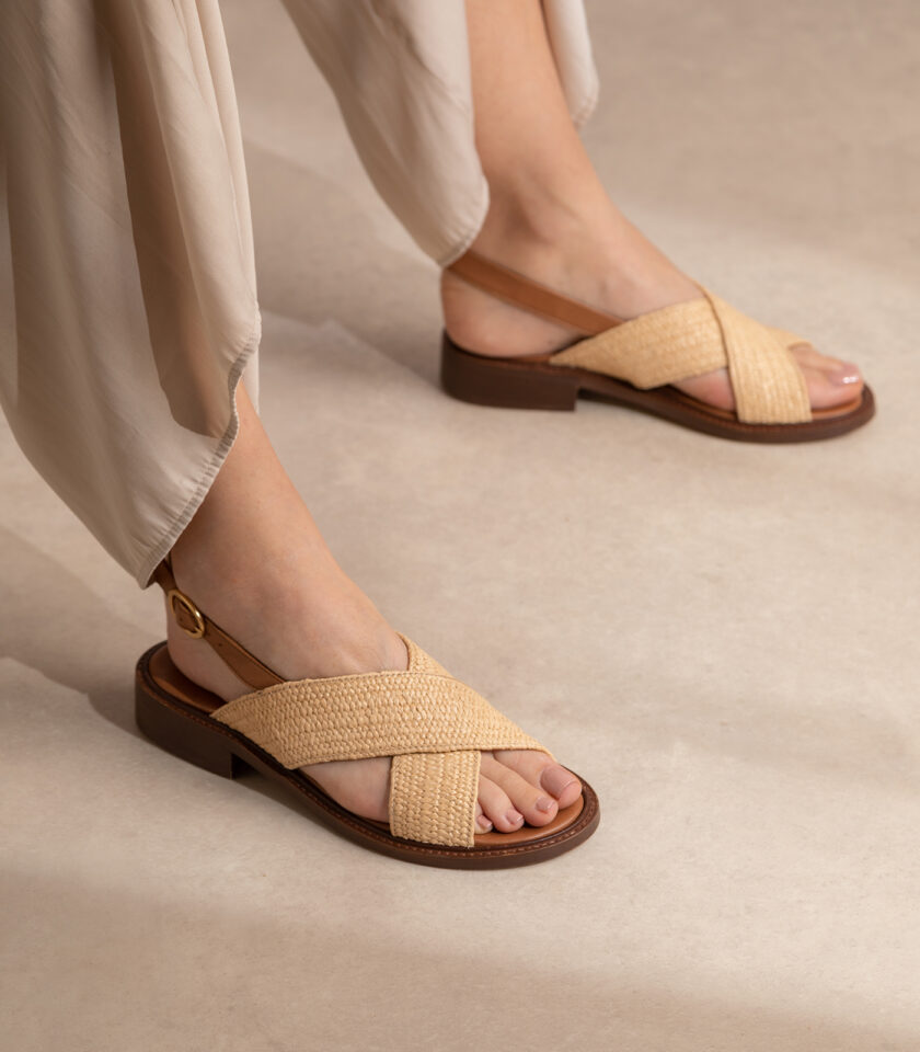 CARRE SANDALES CONFORTABLE CRÈME RAFIA ROSANA