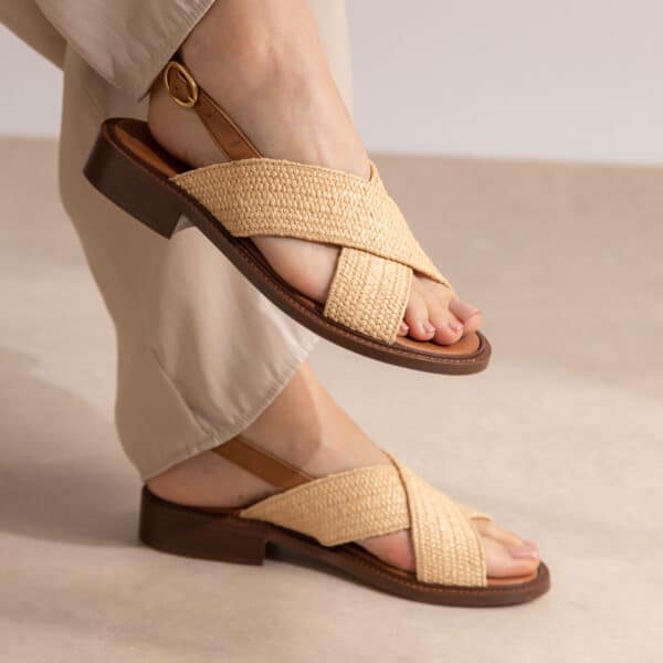 CARRE SANDALES CONFORTABLE CRÈME RAFIA ROSANA