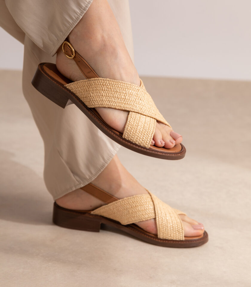 CARRE SANDALES CONFORTABLE CRÈME RAFIA ROSANA