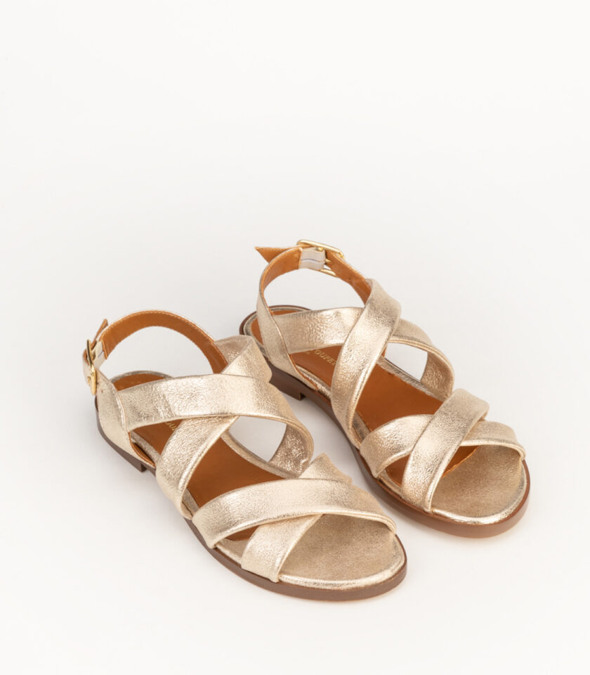 CARRE SANDALES CONFORTABLE DORÉ CHÉVRE PAILLETE FARAH