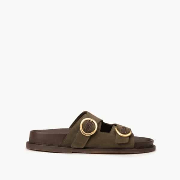 CARRE SANDALES CONFORTABLE KAKI CUIR VELOURS BONNIE