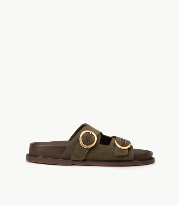 CARRE SANDALES CONFORTABLE KAKI CUIR VELOURS BONNIE